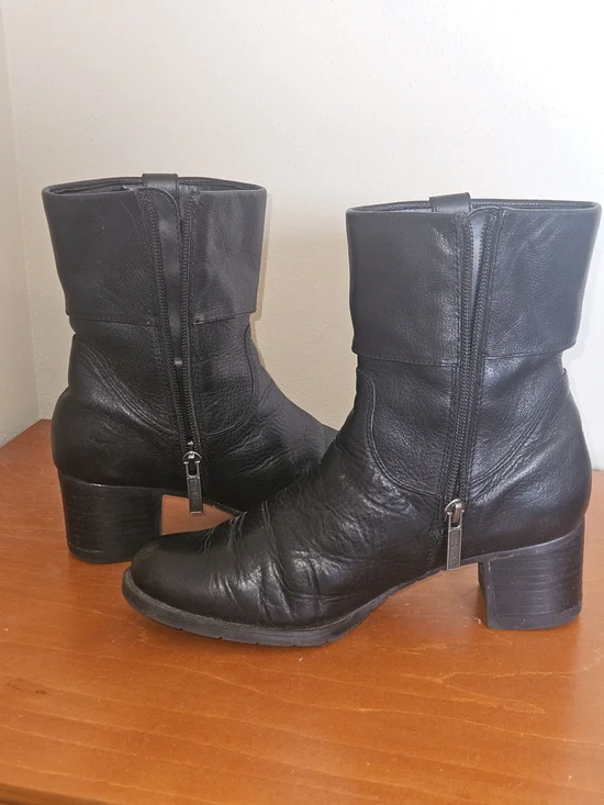 Harley-Davidson Black Leather Mid-Calf Buckle Heeled Boots - Picture 10 of 15